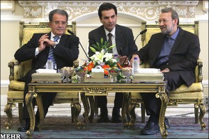 Romano Prodi con Ali Larijani; Portavoce del Parlamento Iraniano (Majlis)